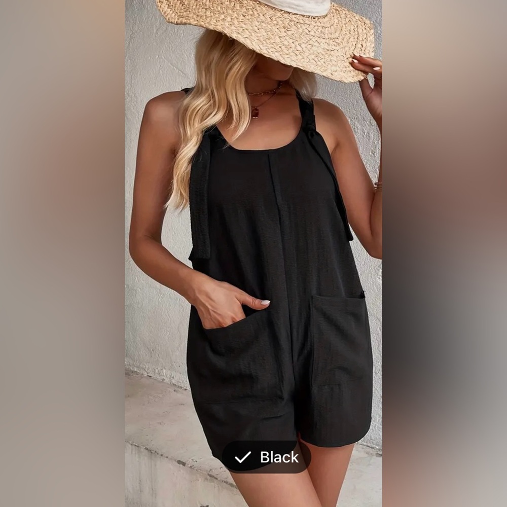 Black Fabric Overall Shorts